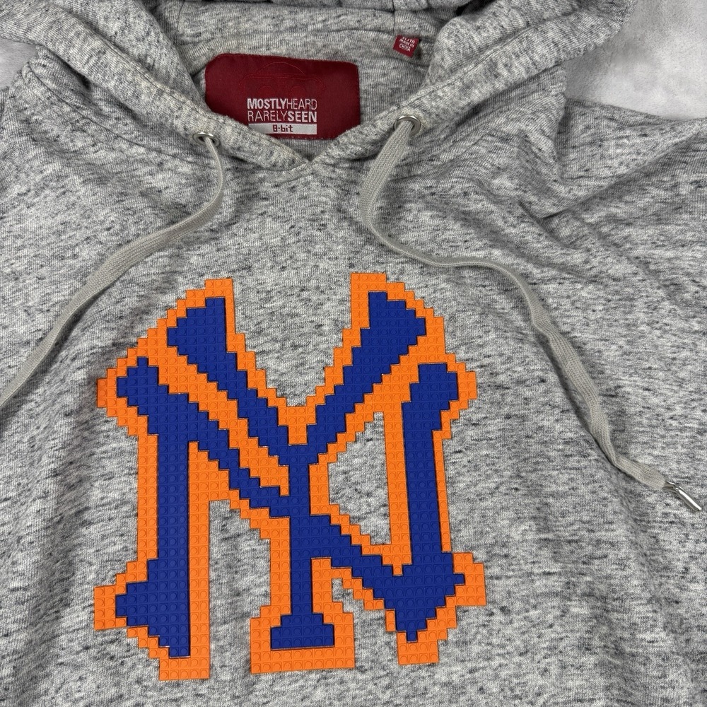 Mostly Heard Rarely Seen 8-Bit Grey Pixel NY Logo Hoodie Mens XL 100% Cotton